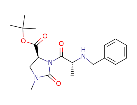 Molecular Structure of 157163-04-7 (tert-Butyl (4S)-3-<(2R)-2-(N-benzylamino)propionyl>-1-methyl-2-oxoimidazolidine-4-carboxylate)
