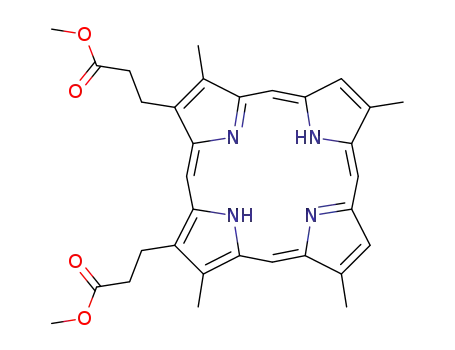 Molecular Structure of 10589-94-3 (21H,23H-Porphine-2,18-dipropanoicacid, 3,7,12,17-tetramethyl-, 2,18-dimethyl ester)