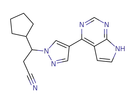 Molecular Structure of 941688-05-7 (3-(4-(7H-pyrrolo[2,3-d]pyrimidin-4-yl)-1H-pyrazol-1-yl)-3-cyclopentylpropanenitrile)