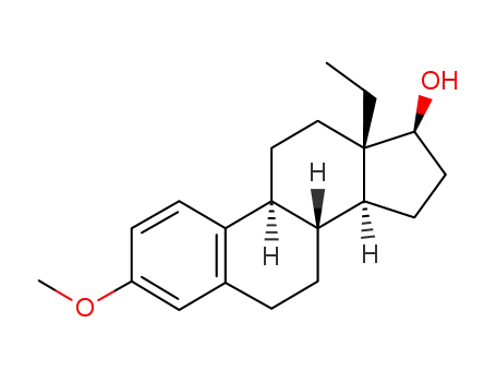 Molecular Structure of 5914-86-3 (13-ethyl-3-methoxy-7,8,9,11,12,13,14,15,16,17-decahydro-6H-cyclopenta[a]phenanthren-17-ol (non-preferred name))