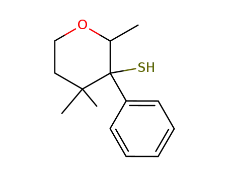 Molecular Structure of 77787-36-1 (2,4,4-Trimethyl-3-phenyl-tetrahydro-pyran-3-thiol)