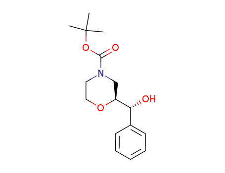 Molecular Structure of 847805-33-8 (4-Morpholinecarboxylic acid, 2-[(R)-hydroxyphenylmethyl]-,
1,1-dimethylethyl ester, (2S)-)