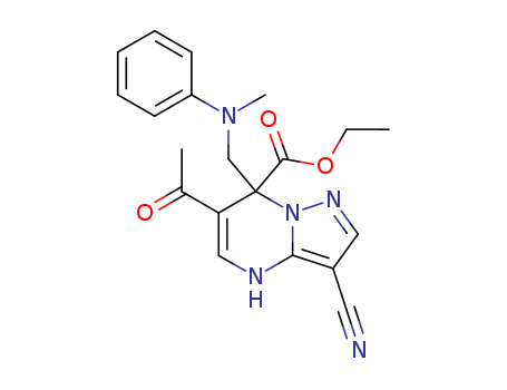 Pyrazolo[1,5-a]pyrimidine-7-carboxylic acid,6-acetyl-3-cyano-4,7-dihydro-7-[(methylphenylamino)methyl]-,ethyl ester cas  79115-58-5