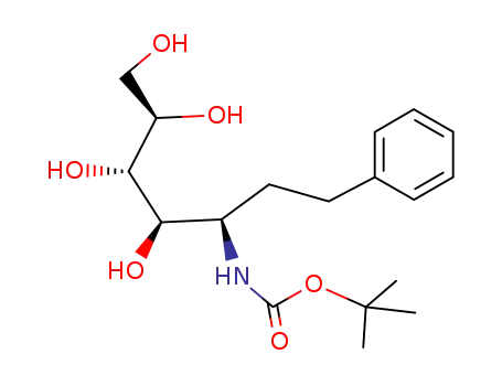 Molecular Structure of 133832-78-7 (3-(tert-Butoxycarbonylamino)-1,2,3-tridesoxy-1-phenyl-D-manno-heptitol)