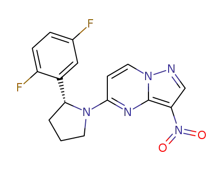 Molecular Structure of 1223404-90-7 ((R)-5-(2-(2,5-difluorophenyl)pyrrolidin-1-yl)-3-nitropyrazolo[1,5-a]pyrimidine)