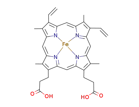 Molecular Structure of 14875-96-8 (Ferrate(2-),[7,12-diethenyl-3,8,13,17-tetramethyl-21H,23H-porphine-2,18-dipropanoato(4-)-kN21,kN22,kN23,kN24]-, hydrogen (1:2), (SP-4-2)-)