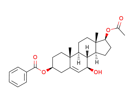 Molecular Structure of 188176-01-4 (Benzoic acid (3S,7R,8R,9S,10R,13S,14S,17S)-17-acetoxy-7-hydroxy-10,13-dimethyl-2,3,4,7,8,9,10,11,12,13,14,15,16,17-tetradecahydro-1H-cyclopenta[a]phenanthren-3-yl ester)