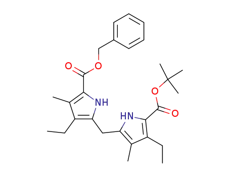 Molecular Structure of 52459-98-0 (1H-Pyrrole-2-carboxylic acid,
5-[[5-[(1,1-dimethylethoxy)carbonyl]-4-ethyl-3-methyl-1H-pyrrol-2-yl]meth
yl]-4-ethyl-3-methyl-, phenylmethyl ester)