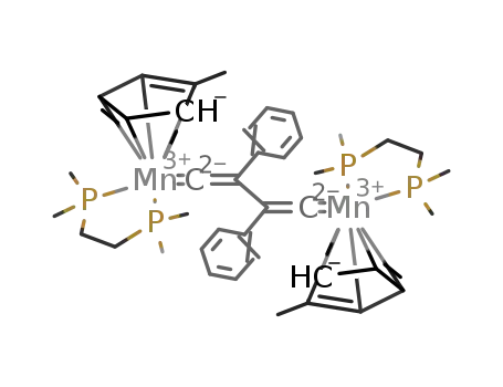 Molecular Structure of 223424-75-7 (bis[(1,2-bis(dimethylphosphino)ethane)(η(5)-methylcyclopentadienyl)manganese(I)](μ-2,3-diphenylbutadien-1,4-diylidene))