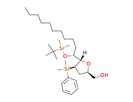 Molecular Structure of 863604-46-0 ((2R,4R,5S)-[5-[(1R)-1-(tert-butyldimethylsilanyloxy)undecyl]-4-(dimethylphenylsilanyl)tetrahydrofuran-2-yl]methanol)