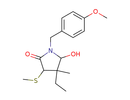 Molecular Structure of 166324-34-1 (4-ethyl-5-hydroxy-1-(4-methoxybenzyl)-4-methyl-3-(methylthio)pyrrolidin-2-one)