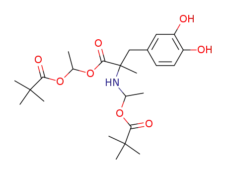 Molecular Structure of 102108-09-8 (3-(3,4-Dihydroxy-phenyl)-2-[1-(2,2-dimethyl-propionyloxy)-ethylamino]-2-methyl-propionic acid 1-(2,2-dimethyl-propionyloxy)-ethyl ester)
