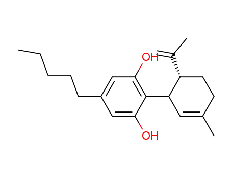 Molecular Structure of 7663-52-7 (1,3-Benzenediol,
2-[3-methyl-6-(1-methylethenyl)-2-cyclohexen-1-yl]-5-pentyl-, cis-)