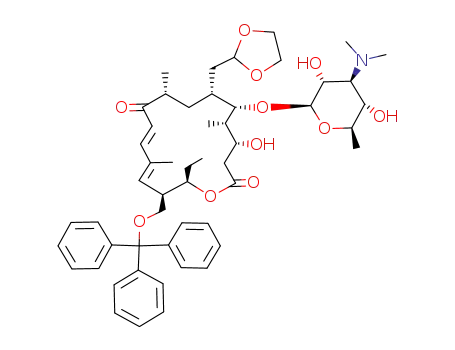 Molecular Structure of 84134-61-2 ((11E,13E)-(4R,5S,6S,7R,9R,15R,16R)-6-((2R,3R,4S,5S,6R)-4-Dimethylamino-3,5-dihydroxy-6-methyl-tetrahydro-pyran-2-yloxy)-7-[1,3]dioxolan-2-ylmethyl-16-ethyl-4-hydroxy-5,9,13-trimethyl-15-trityloxymethyl-oxacyclohexadeca-11,13-diene-2,10-dione)