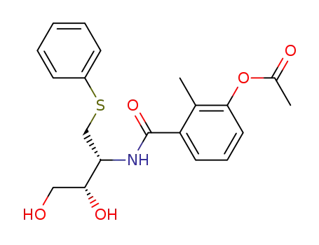 Molecular Structure of 767341-27-5 (Acetic acid 3-((1R,2S)-2,3-dihydroxy-1-phenylsulfanylmethyl-propylcarbamoyl)-2-methyl-phenyl ester)