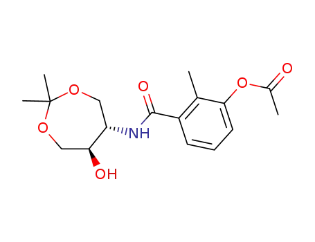 Molecular Structure of 188936-02-9 (Acetic acid 3-((5S,6R)-6-hydroxy-2,2-dimethyl-[1,3]dioxepan-5-ylcarbamoyl)-2-methyl-phenyl ester)