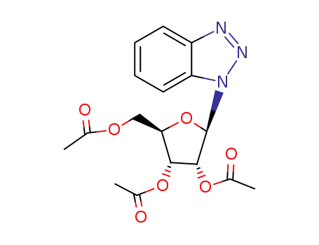Molecular Structure of 54548-46-8 ((2R,3R,4R,5R)-4-(acetyloxty)-2-[(acetyloxy)methyl]-5-(1H-1,2,3-benzotriazol-1-yl)tetrahydro-3-furanyl acetate)