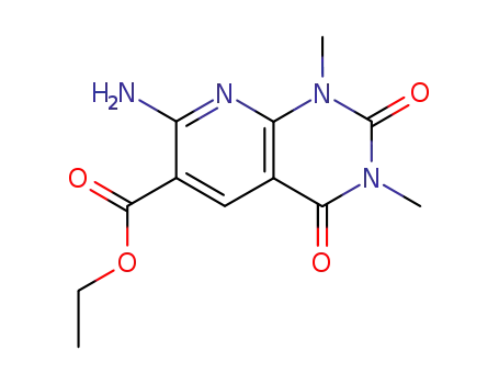 Molecular Structure of 84725-60-0 (Pyrido[2,3-d]pyrimidine-6-carboxylic acid,
7-amino-1,2,3,4-tetrahydro-1,3-dimethyl-2,4-dioxo-, ethyl ester)