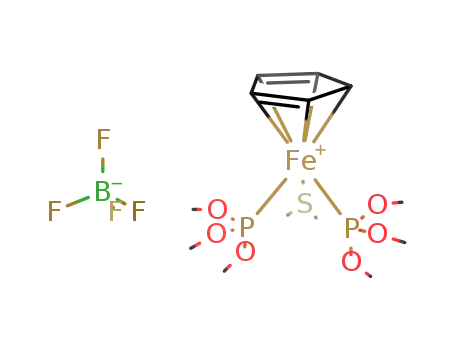 Molecular Structure of 110096-25-8 ((cyclopentadienyl)(dimethylsulfide)bis(trimethylphosphite)iron(II) tetrafluoroborate)
