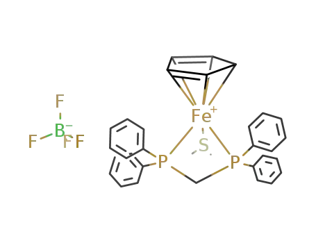 Molecular Structure of 110096-30-5 ((cyclopentadienyl)(dimethylsulfide){methylenebis(diphenylphosphane)}iron(II) tetrafluoroborate)