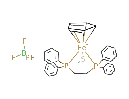 Molecular Structure of 110096-32-7 ((cyclopentadienyl)(dimethylsulfide){1,2-ethanediylbis(diphenylphosphane)}iron(II) tetrafluoroborate)