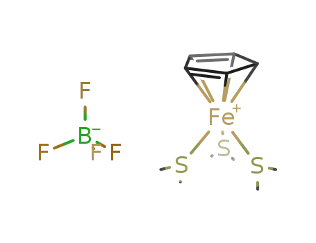 Molecular Structure of 110096-19-0 ((cyclopentadienyl)tris(dimethylsulfide)iron(II) tetrafluoroborate)