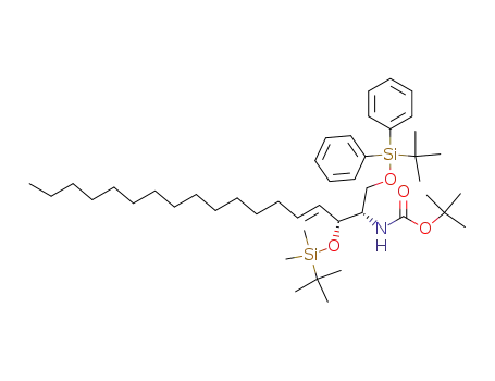 Molecular Structure of 198009-73-3 ([(E)-(1S,2R)-2-(tert-Butyl-dimethyl-silanyloxy)-1-(tert-butyl-diphenyl-silanyloxymethyl)-heptadec-3-enyl]-carbamic acid tert-butyl ester)