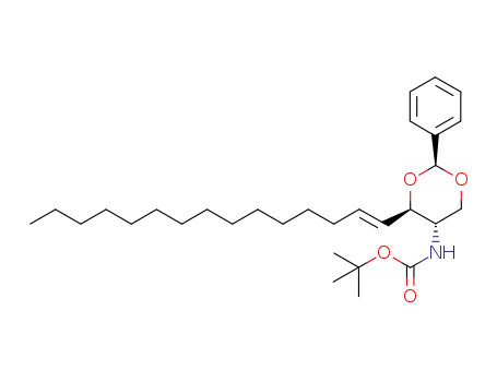 Molecular Structure of 498582-80-2 (Carbamic acid,
[(2S,4R,5S)-4-(1E)-1-pentadecenyl-2-phenyl-1,3-dioxan-5-yl]-,
1,1-dimethylethyl ester)