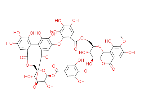 b-D-Glucopyranose, cyclic 3®2:6®2'-[(1R)-4-[6-[[[(2R,3S,4S,4aR,10bS)-2,3,4,4a,6,10b-hexahydro-3,4,8,10-tetrahydroxy-9-methoxy-6-oxopyrano[3,2-c][2]benzopyran-2-yl]methoxy]carbonyl]-2,3,4-trihydroxyphenoxy]-4',5,5',6,6'-pentahydroxy[1,1'-biphenyl]-2,2'-dicarboxylate]1-(3,4,5-trihydroxybenzoate) (9CI)