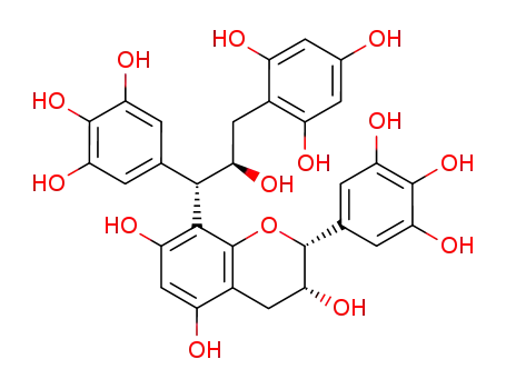 Molecular Structure of 121795-71-9 ((2R,3R)-8-[(1S,2R)-2-Hydroxy-3-(2,4,6-trihydroxy-phenyl)-1-(3,4,5-trihydroxy-phenyl)-propyl]-2-(3,4,5-trihydroxy-phenyl)-chroman-3,5,7-triol)