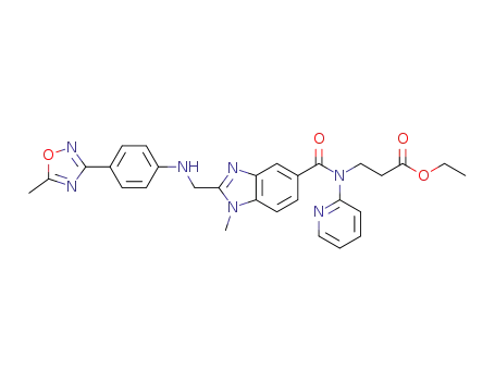Molecular Structure of 1411034-23-5 (ethyl {[1-methyl-2-({[4-(5-methyl-1,2,4-oxadiazol-3-yl)phenyl]amino}methyl)-1H-benzimidazol-5-yl]carbonyl}-N-(pyridine-2-yl)-β-alaninate)