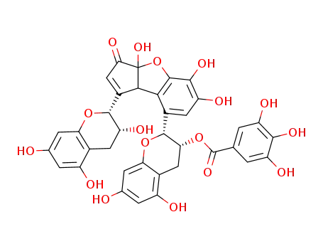 Molecular Structure of 116310-05-5 (Benzoic acid,3,4,5-trihydroxy-,(2R,3R)-2-[1-[(2R,3R)-3,4-dihydro-3,5,7-trihydroxy-2H-1-benzopyran-2-yl]-3a,8b-dihydro-3a,5,6-trihydroxy-3-oxo-3H-cyclopenta[b]benzofuran-8-yl]-3,4-dihydro-5,7-dihydroxy-2H-1-benzopyran-3-ylester)