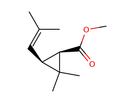 Molecular Structure of 55701-01-4 (Cyclopropanecarboxylic acid, 2,2-dimethyl-3-(2-methyl-1-propenyl)-,
methyl ester, (1R,3S)-)