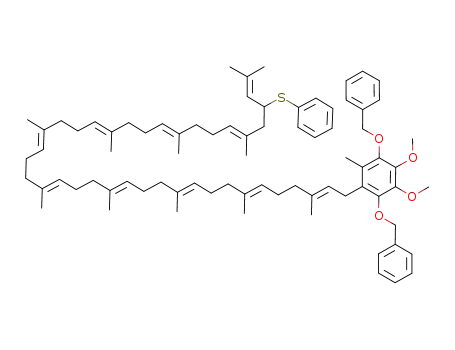 Molecular Structure of 116854-28-5 (1,4-dibenzyloxy-2,3-dimethoxy-5-methyl-6-(37'-phenylthio-3',7',11',15',19',23',27',31',35',39'-decamethyltetraconta-2'E,6'E,10'E,14'E,18'E,22'E,26'E,30'E,34'E,38'-decaenyl)benzene)