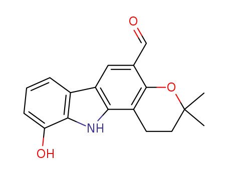 Molecular Structure of 32042-36-7 (Pyrano[3,2-a]carbazole-5-carboxaldehyde,1,2,3,11-tetrahydro-10-hydroxy-3,3-dimethyl-)