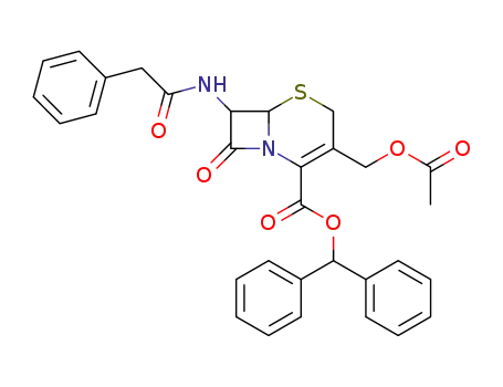Molecular Structure of 41128-81-8 (3-Acetoxymethyl-8-oxo-7-phenylacetylamino-5-thia-1-aza-bicyclo[4.2.0]oct-2-ene-2-carboxylic acid benzhydryl ester)