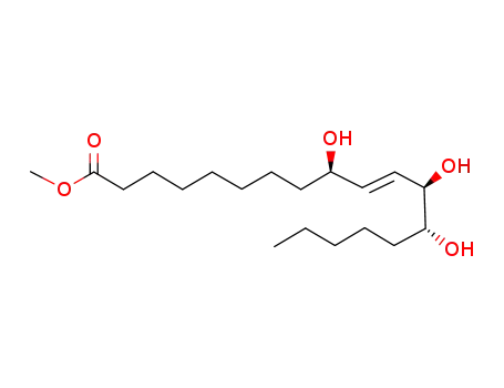 Molecular Structure of 38947-15-8 (10-Octadecenoic acid, 9,12,13-trihydroxy-, methyl ester)