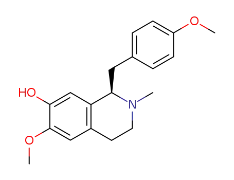 Molecular Structure of 19879-50-6 ((1R)-6-methoxy-1-(4-methoxybenzyl)-2-methyl-1,2,3,4-tetrahydroisoquinolin-7-ol)
