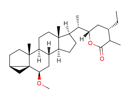 Molecular Structure of 106401-63-2 ((4S,6S)-4-Ethyl-6-[(S)-1-((1aR,3aR,3bS,5aS,6R,8aS,8bS,10R,10aR)-10-methoxy-3a,5a-dimethyl-hexadecahydro-cyclopenta[a]cyclopropa[2,3]cyclopenta[1,2-f]naphthalen-6-yl)-ethyl]-3-methyl-tetrahydro-pyran-2-one)