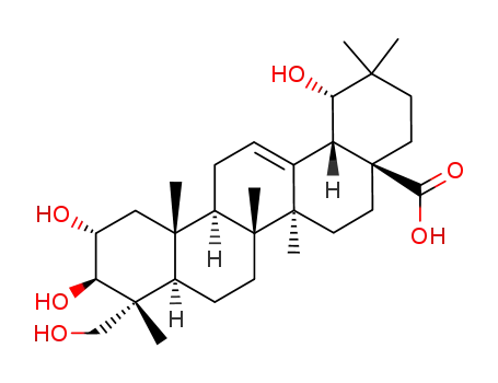 Molecular Structure of 6753-23-7 ((4R)-2α,3β,19β,23-Tetrahydroxyolean-12-en-28-oic acid)