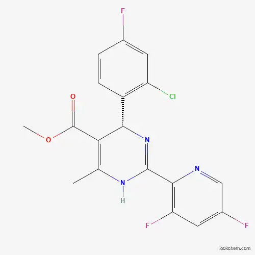 Molecular Structure of 298708-81-3 (5-Pyrimidinecarboxylic acid, 4-(2-chloro-4-fluorophenyl)-2-(3,5-difluoro-2-pyridinyl)-1,4-dihydro-6-methyl-, methyl ester, (4R)-)