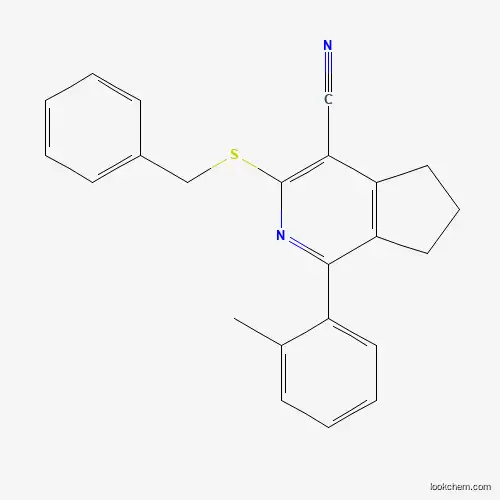 Molecular Structure of 439096-81-8 (3-(benzylsulfanyl)-1-(2-methylphenyl)-6,7-dihydro-5H-cyclopenta[c]pyridine-4-carbonitrile)