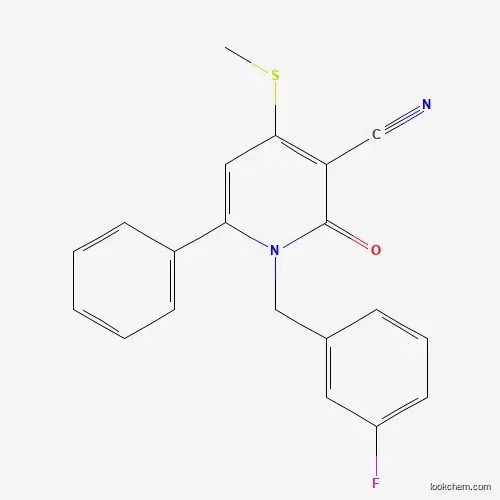Molecular Structure of 478042-99-8 (1-(3-Fluorobenzyl)-4-(methylsulfanyl)-2-oxo-6-phenyl-1,2-dihydro-3-pyridinecarbonitrile)
