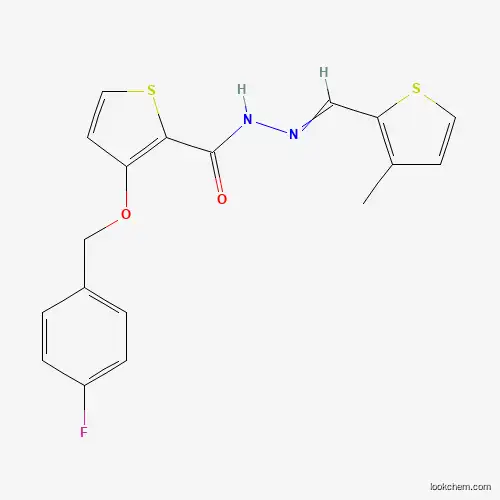 Molecular Structure of 478246-49-0 (3-[(4-fluorophenyl)methoxy]-N-[(3-methylthiophen-2-yl)methylideneamino]thiophene-2-carboxamide)
