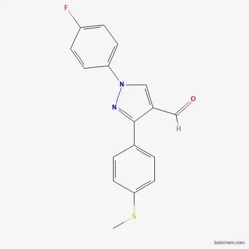 Molecular Structure of 618101-60-3 (1-(4-Fluorophenyl)-3-(4-(methylthio)phenyl)-1H-pyrazole-4-carbaldehyde)