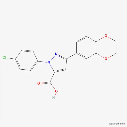 Molecular Structure of 618383-02-1 (1-(4-Chlorophenyl)-3-(2,3-dihydrobenzo[B][1,4]dioxin-7-YL)-1H-pyrazole-5-carboxylic acid)