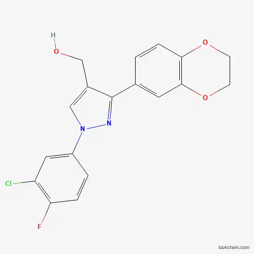 Molecular Structure of 618444-59-0 ((1-(3-Chloro-4-fluorophenyl)-3-(2,3-dihydrobenzo[B][1,4]dioxin-7-YL)-1H-pyrazol-4-YL)methanol)