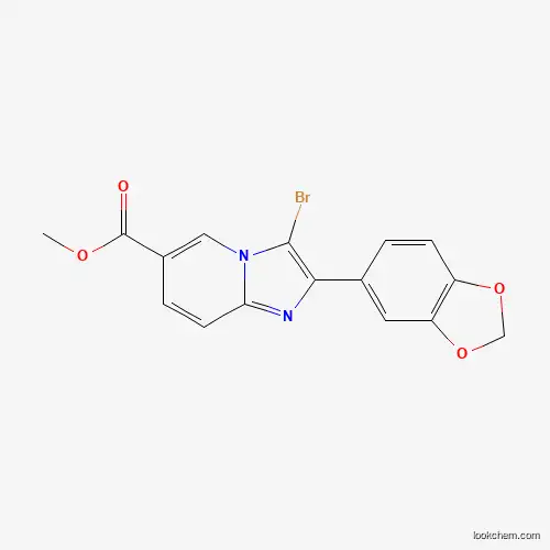 Molecular Structure of 866145-72-4 (Methyl 2-(1,3-benzodioxol-5-yl)-3-bromoimidazo[1,2-a]pyridine-6-carboxylate)