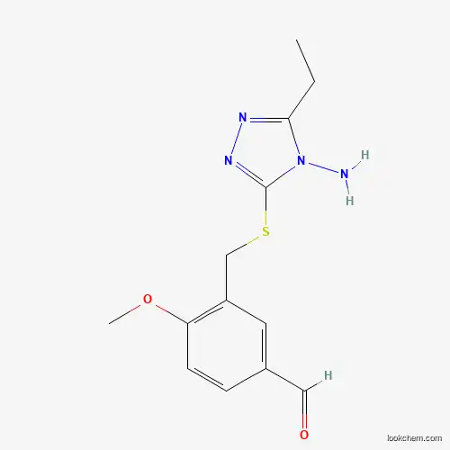 Molecular Structure of 1119450-96-2 (3-{[(4-Amino-5-ethyl-4H-1,2,4-triazol-3-yl)thio]-methyl}-4-methoxybenzaldehyde)