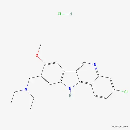 Molecular Structure of 35771-71-2 (N-[(3-Chloro-8-methoxy-11H-indolo[3,2-c]quinolin-9-yl)methyl]-N-ethylethanamine--hydrogen chloride (1/1))